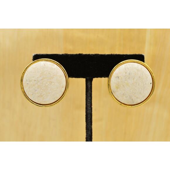 L.G. P. Vintage Clip On Cabochon Earrings Heavy Marbled Chunky Signed 1980s 9L - Picture 11 of 12